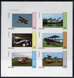 Grunay 1982 Bi-planes #2 imperf set of 6 values (15p to 75p) unmounted mint, stamps on , stamps on  stamps on aviation