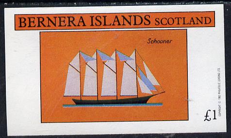 Bernera 1982 Ships #1 (Schooner) imperf souvenir sheet (£1 value) unmounted mint, stamps on ships