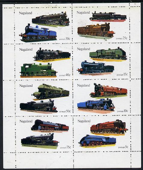 Nagaland 1974 Locomotives perf  set of 8 values (5c to 75c) unmounted mint, stamps on , stamps on  stamps on railways