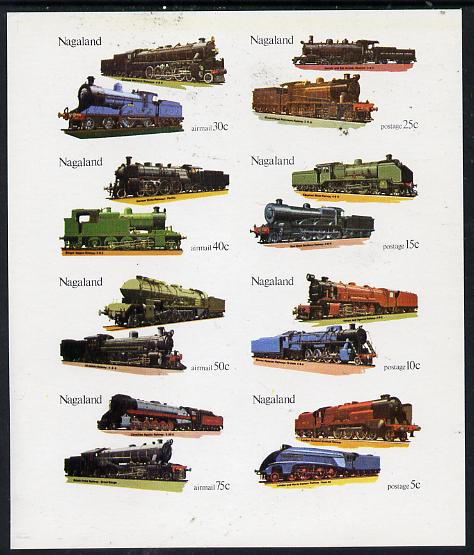 Nagaland 1974 Locomotives imperf  set of 8 values (5c to 75c) unmounted mint , stamps on railways