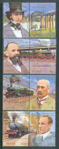 Nevis 1985 Great Western Railway Anniversary set of 8 unmounted mint SG 318-25, stamps on , stamps on  stamps on railways     bridges    engineers