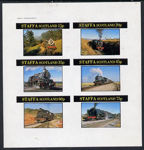 Staffa 1982 Steam Locos #09 imperf set of 6 values (15p to 75p) unmounted mint, stamps on railways