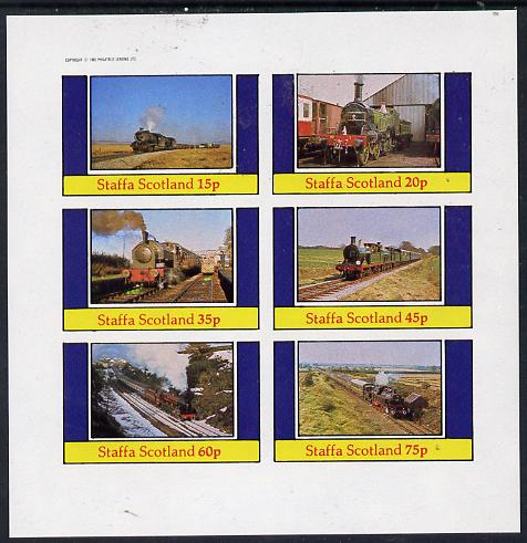 Staffa 1982 Steam Locos #10 imperf set of 6 values (15p to 75p) unmounted mint, stamps on , stamps on  stamps on railways