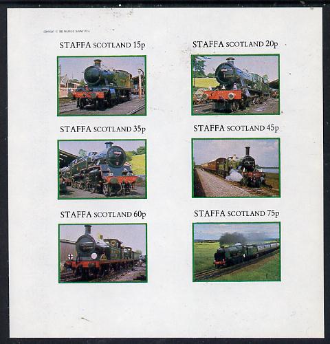 Staffa 1982 Steam Locos #08 imperf set of 6 values (15p to 75p) unmounted mint, stamps on , stamps on  stamps on railways