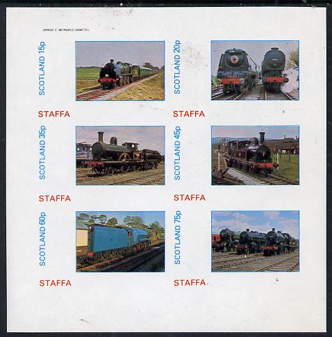 Staffa 1982 Steam Locos #11 imperf set of 6 values (15p to 75p) unmounted mint, stamps on railways