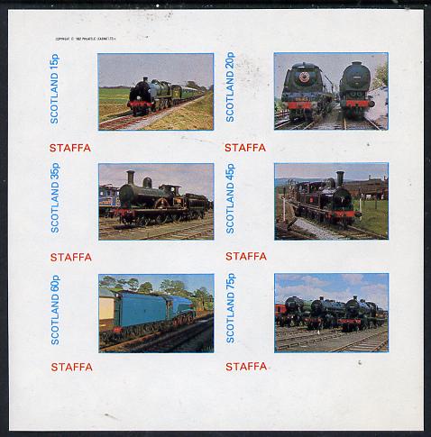 Staffa 1982 Steam Locos #11 imperf set of 6 values (15p to 75p) unmounted mint, stamps on railways