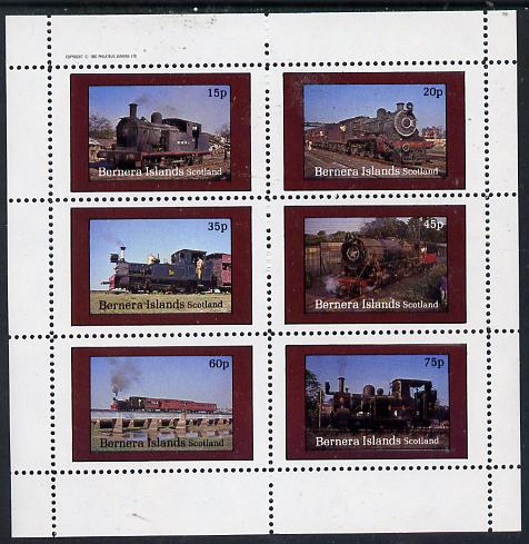 Bernera 1982 Steam Locos #10 (Indian) perf set of 6 values (15p to 75p) unmounted mint, stamps on , stamps on  stamps on railways