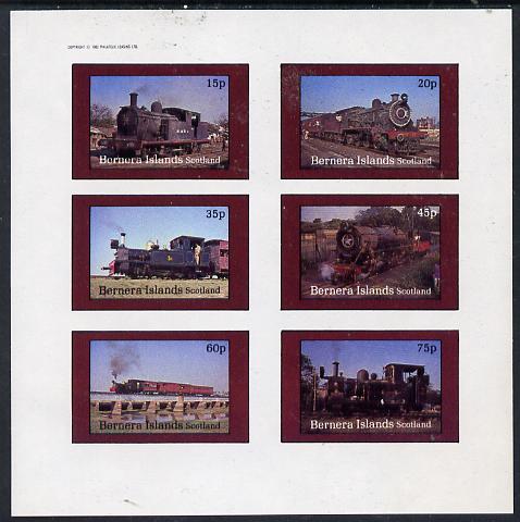 Bernera 1982 Steam Locos #10 (Indian) imperf set of 6 values (15p to 75p) unmounted mint, stamps on , stamps on  stamps on railways