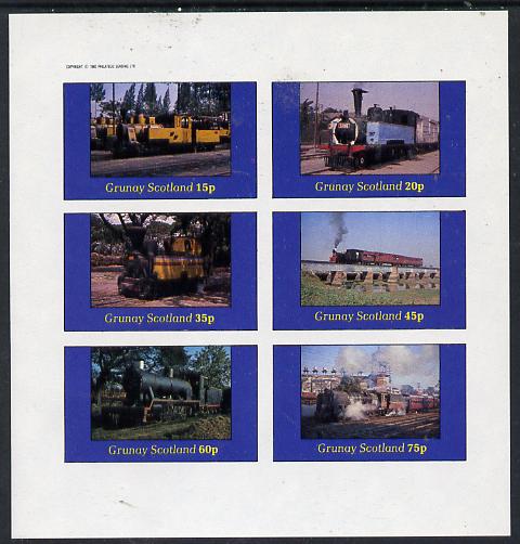 Grunay 1982 Steam Locos #02 imperf set of 6 values (15p to 75p) unmounted mint, stamps on , stamps on  stamps on railways