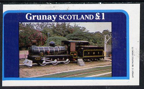 Grunay 1982 Steam Locos #03 (Indian) imperf souvenir sheet (£1 value) unmounted mint, stamps on railways