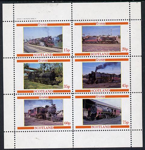 Grunay 1982 Steam Locos #04 (Indian) perf set of 6 values (15p to 75p) unmounted mint, stamps on , stamps on  stamps on railways