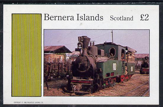 Bernera 1982 Steam Locos #12 (Java Sugar Cane Locos) imperf deluxe sheet (£2 value) unmounted mint, stamps on railways    sugar