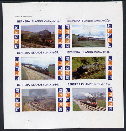 Bernera 1982 Steam Locos #13 imperf set of 6 values (15p to 75p) unmounted mint, stamps on , stamps on  stamps on railways