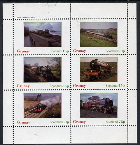 Grunay 1982 Steam Locos #08 perf set of 6 values (15p to 75p) unmounted mint, stamps on , stamps on  stamps on railways