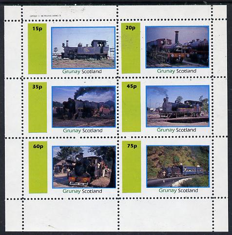 Grunay 1982 Steam Locos #10 (Indian) perf set of 6 values (15p to 75p) unmounted mint, stamps on , stamps on  stamps on railways