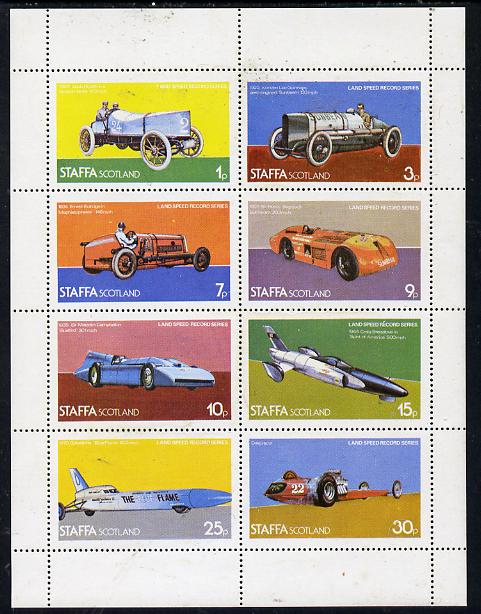 Staffa 1977 Land Speed Records perf  set of 8 values (1p to 30p) unmounted mint, stamps on , stamps on  stamps on cars, stamps on  stamps on transport