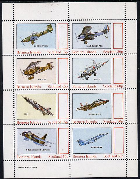 Bernera 1982 Aircraft #14 perf  set of 8 values (15p to 60p) unmounted mint, stamps on , stamps on  stamps on aviation   junkers   hanover    mig     aichi  star-fighter     grumman     blackburn      english-electric  