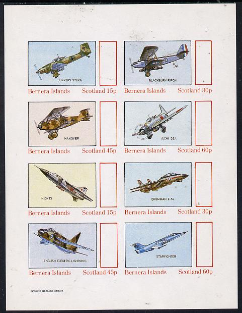 Bernera 1982 Aircraft #14 imperf  set of 8 values (15p to 60p) unmounted mint, stamps on , stamps on  stamps on aviation   junkers   hanover    mig     aichi  star-fighter     grumman     blackburn      english-electric 