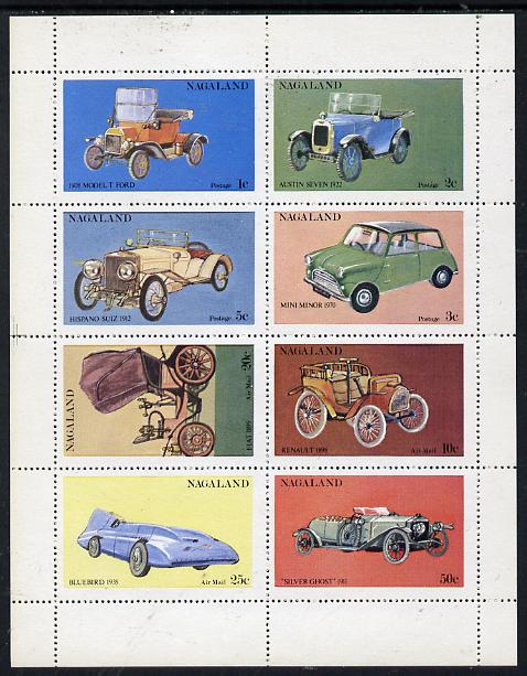 Nagaland 1972 Cars #1 perf  set of 8 values (1c to 50c) unmounted mint, stamps on cars    ford    austin     hispano     mini    fiat    renault     bluebird   rolls-royce