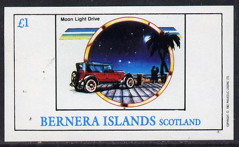 Bernera 1982 Cars imperf souvenir sheet (£1 value) unmounted mint, stamps on cars
