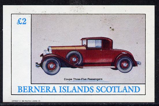 Bernera 1982 Cars imperf deluxe sheet (Â£2 value) unmounted mint, stamps on cars