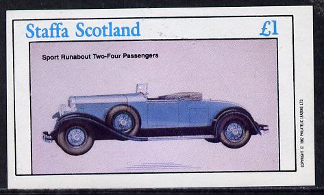 Staffa 1982 Cars #2 imperf souvenir sheet (£1 value)  unmounted mint, stamps on cars