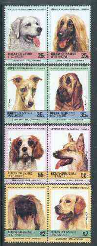 St Vincent - Bequia 1985 Dogs (Leaders of the World) set of 8 unmounted mint, stamps on , stamps on  stamps on animals, stamps on dogs    whippet , stamps on  stamps on  gsd , stamps on  stamps on bloodhound   afghan    kuvasz       king-charles spaniel   pekingese    retriever