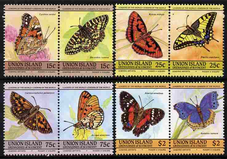 St Vincent - Union Island 1985 Butterflies (Leaders of the World) set of 8 unmounted mint, stamps on butterflies