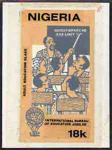 Nigeria 1979 Int Bureau of Education - original hand-painted artwork for 18k value (Adult Education Class) by Godrick N Osuji on card 4 x 7 endorsed B1, stamps on education