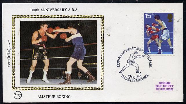 Great Britain 1980 Sport Centenaries 15p (Boxing) on Benham small silk cover with special first day cancel, stamps on , stamps on  stamps on sport    boxing