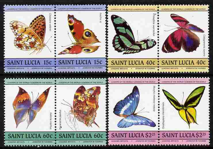 St Lucia 1985 Butterflies (Leaders of the World) set of 8 (SG 781-88) unmounted mint, stamps on butterflies