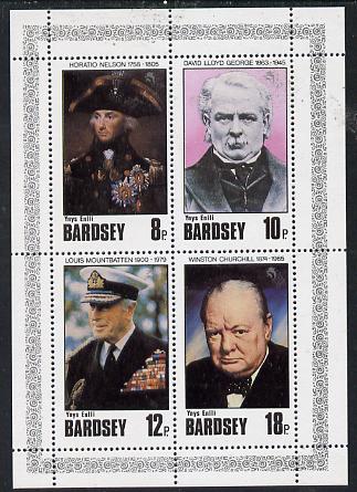 Bardsey (British Local) 1980 Famous People (Churchill, Nelson, Lloyd George & Mountbatten) set of 4 unmounted mint, stamps on , stamps on  stamps on personalities    churchill    explorers     militaria, stamps on  stamps on nelson