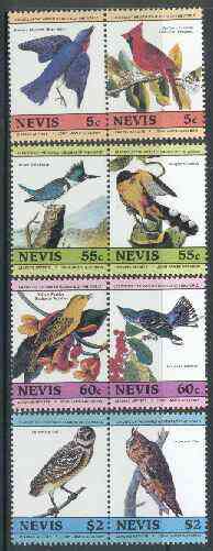 Nevis 1985 John Audubon Birds #1 (Leaders of the World) set of 8 unmounted mint SG 269-76, stamps on , stamps on  stamps on audubon    birds     bluebird    cardinal    kingfisher    cuckoo   warbler    owls    birds of prey