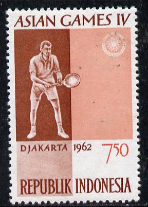 Indonesia 1962 Tennis 75s (from Asian Games set) unmounted mint SG 912, stamps on sport, stamps on tennis