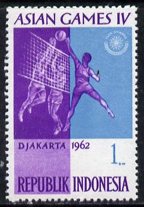 Indonesia 1962 Volleyball 1r (from Asian Games set) unmounted mint SG 913, stamps on , stamps on  stamps on sport, stamps on  stamps on volleyball