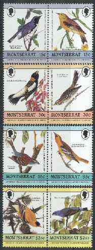 Montserrat 1985 John Audubon Birds (Leaders of the World) set of 8 unmounted mint, SG 657-64, stamps on , stamps on  stamps on audubon, stamps on  stamps on birds, stamps on  stamps on warbler, stamps on  stamps on bobolink, stamps on  stamps on sparrow.oriole, stamps on  stamps on goldfinch, stamps on  stamps on grosbeak