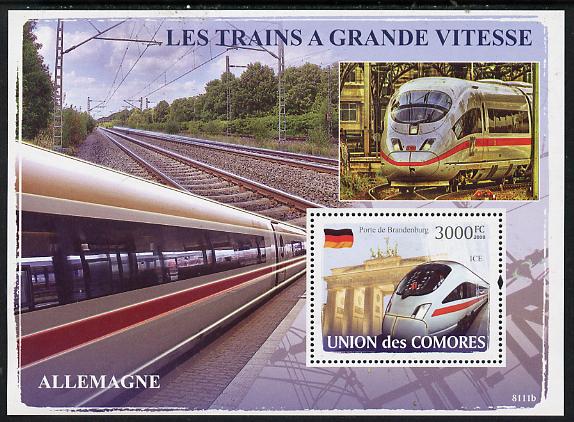 Comoro Islands 2008 High Speed Trains of Germany perf s/sheet unmounted mint Michel BL439, stamps on railways