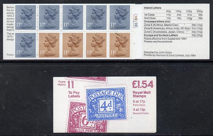 Great Britain 1981-85 Postal History series #11 (Postage Due Stamps) £1.54 booklet with cyl number in margin at left, SG FQ1A, stamps on stamp on stamp, stamps on postal, stamps on stamponstamp