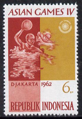 Indonesia 1962 Water Polo 6r (from Asian Games set) unmounted mint SG 922, stamps on sport, stamps on polo, stamps on water polo