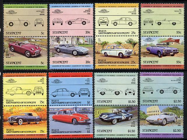 St Vincent - Bequia 1984 Cars #2 (Leaders of the World) set of 16 unmounted mint, stamps on , stamps on  stamps on cars     lincoln    citroen    bmw     hispano   fiat    marmon    ford   lotus     leyland