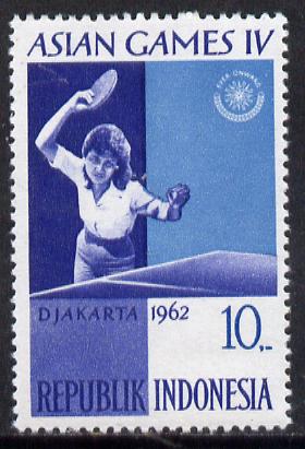 Indonesia 1962 Table Tennis 10r (from Asian Games set) unmounted mint SG 924, stamps on , stamps on  stamps on sport, stamps on  stamps on table tennis