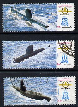 Pakistan 1989 Pakistan Navy Submarine Operations set of 3 commercially used, SG 763-65, stamps on , stamps on  stamps on ships, stamps on  stamps on submarines