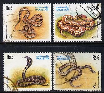 Pakistan 1995 Snakes set of 4 commercially used, SG 953-56, stamps on snakes, stamps on reptiles, stamps on animals, stamps on snake, stamps on snakes, stamps on 