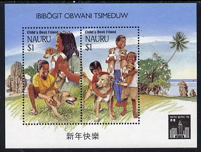 Nauru 1994 'Hong Kong '94' Stamp Exhibition (Year of the Dog) m/sheet containing set of 2 with Exhibition Logo in corner unmounted mint, SG MS 419a, stamps on dogs, stamps on stamp exhibitions