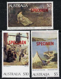 Australia 1974-81 Paintings high value set of 3 ($2, $5 & $10) optd SPECIMEN unmounted mint, SG 567/a & 778, stamps on arts