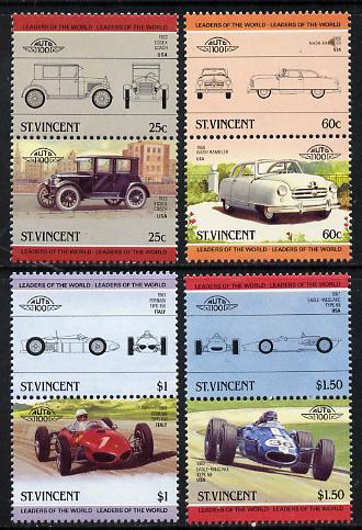 St Vincent 1985 Cars #4 (Leaders of the World) set of 8 unmounted mint SG 884-91, stamps on , stamps on  stamps on cars    racing cars    eagle   ferrari    nash    essex