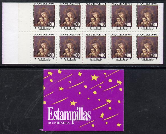 Chile 1994 800p Christmas booklet containing pane of 10 x 80p Madonna & Child (SG 1595), stamps on christmas