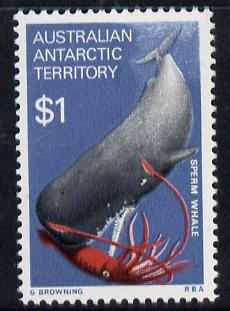 Australian Antarctic Territory 1973 Sperm Whale $1 from the Pictorial Def set unmounted mint, SG 34*, stamps on polar   animals  marine-life  whales