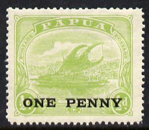 Papua 1917 Lakatoi 1d on 1/2d (yellow-green) unmounted mint SG 106*, stamps on , stamps on  stamps on ships, stamps on  stamps on  kg5 , stamps on  stamps on 