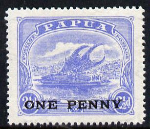 Papua 1917 Lakatoi 1d on 2.5d (ultramarine) unmounted mint SG 108*, stamps on ships, stamps on  kg5 , stamps on 